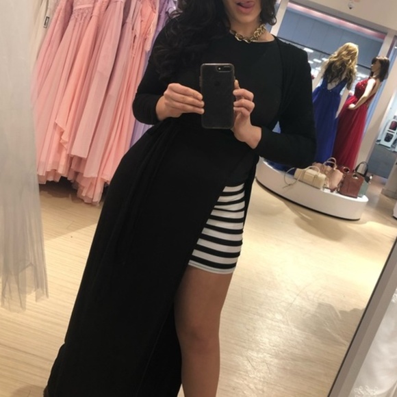 Black & White Striped Long Sleeve Bodycon Dress - Picture 5 of 7